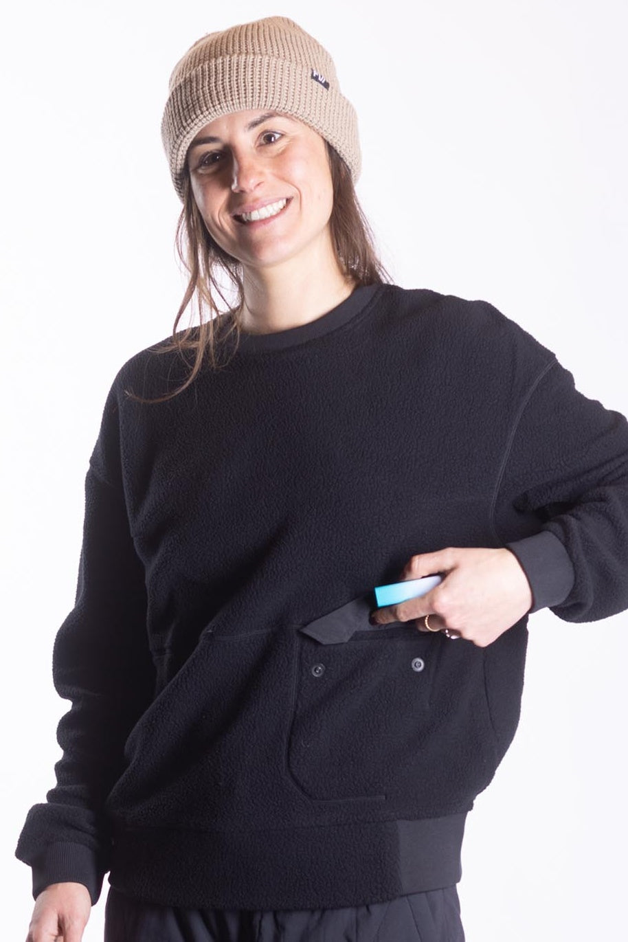Women's Sherpa Fleece Crew – Jet Black